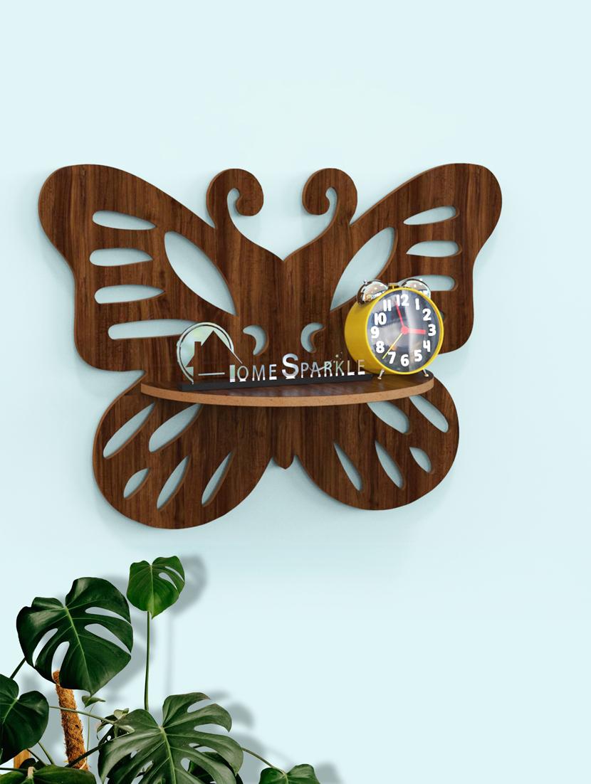 home sparkle butterfly shaped wall shelf mdf wall shelf rack wall mounted floating shelves (dark brown) - 18078310 - Zoom Image - 0