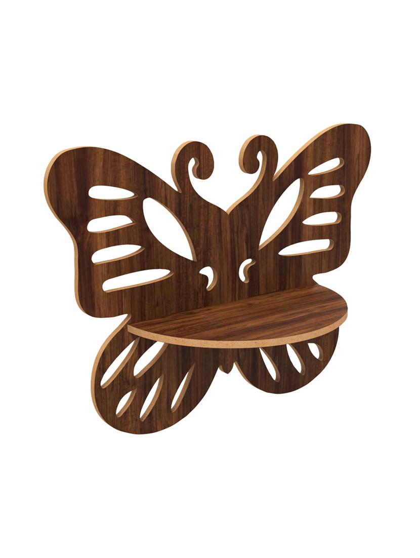 home sparkle butterfly shaped wall shelf mdf wall shelf rack wall mounted floating shelves (dark brown) - 18078310 - Standard Image - 3