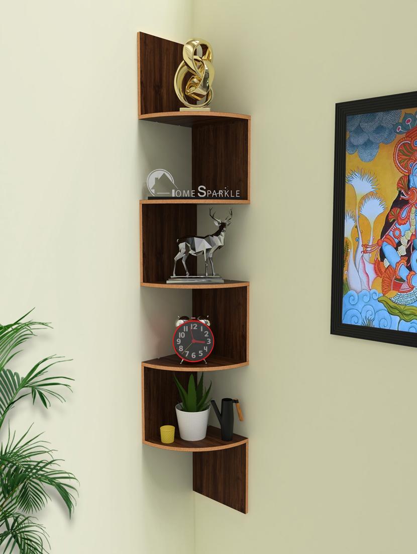 home sparkle wooden zig zag wall shelves corner shelf for living room (dark brown) - 18078314 - Zoom Image - 0