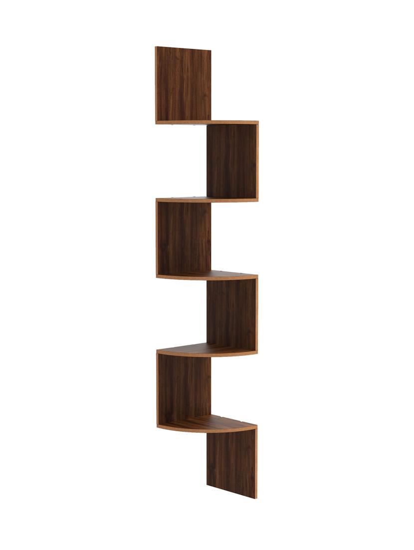 home sparkle wooden zig zag wall shelves corner shelf for living room (dark brown) - 18078314 - Standard Image - 3
