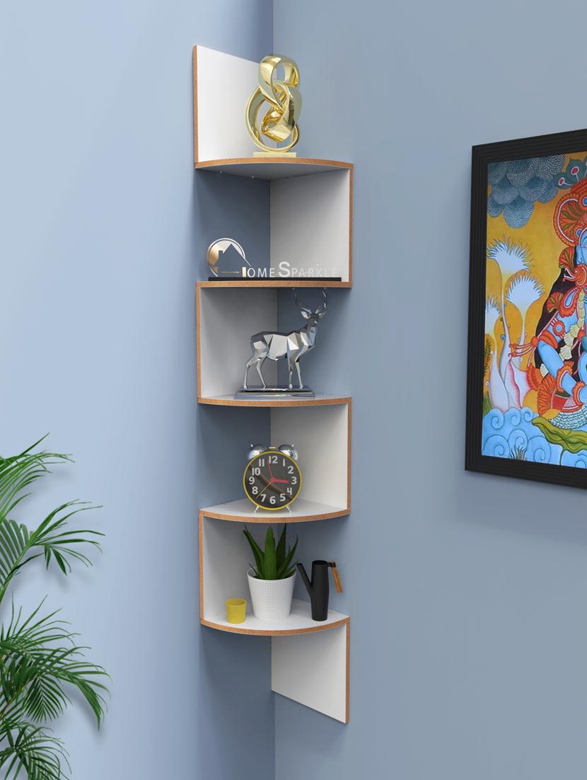 home sparkle wooden zig zag wall shelves corner shelf for living room (dark brown) - 18078317 - Zoom Image - 0