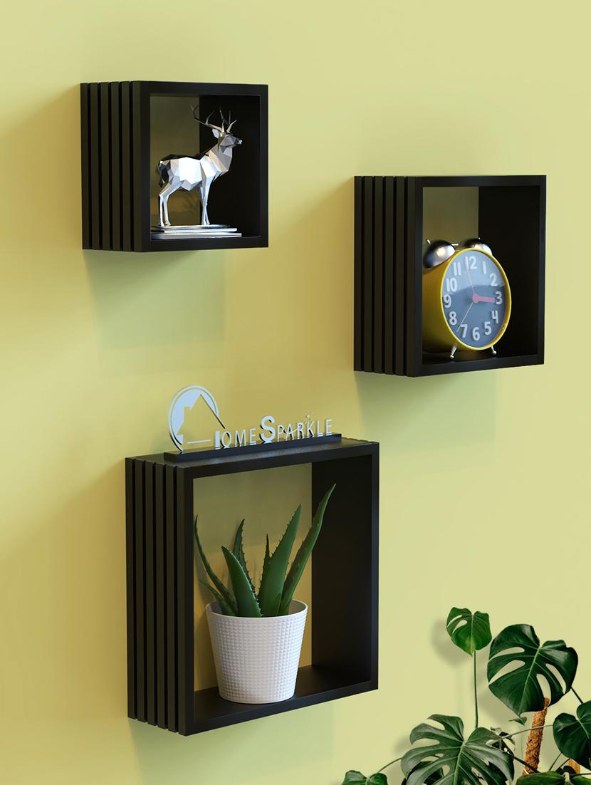 home sparkle louvers design wall mounted floating shelves for living room, bedroom set of 3(black) - 18078318 - Zoom Image - 0