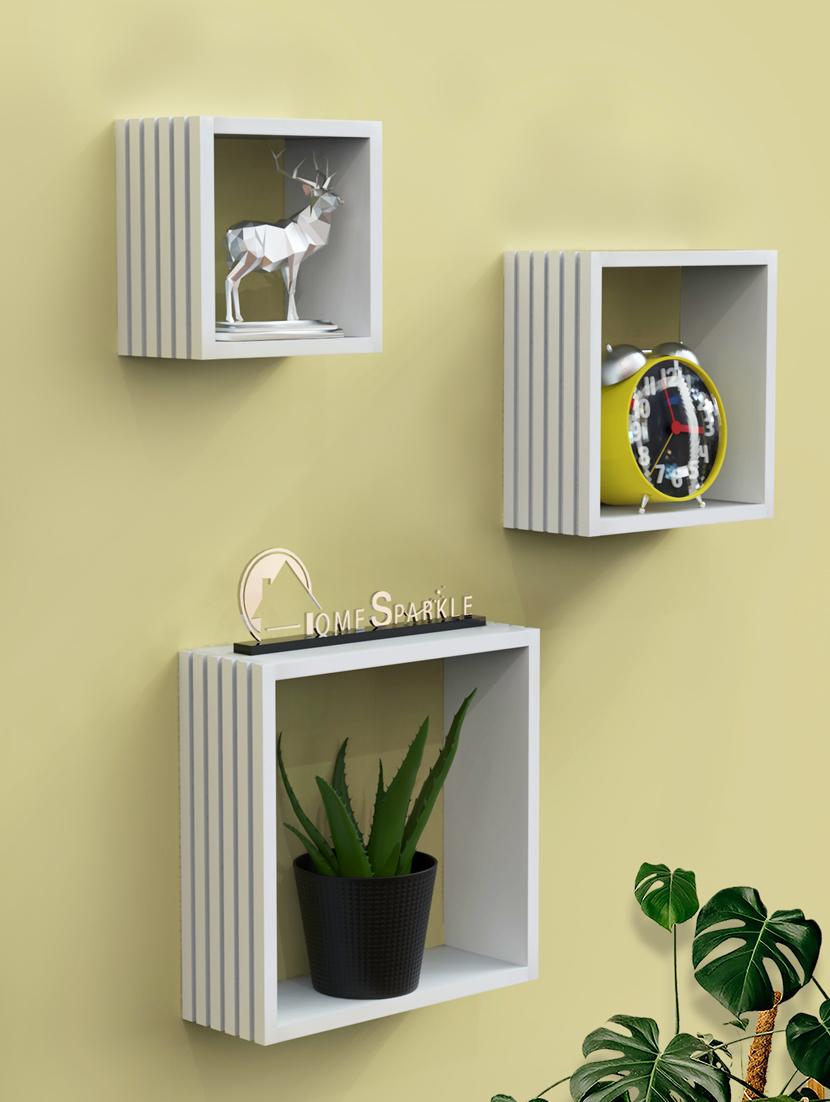 home sparkle louvers design wall mounted floating shelves for living room, bedroom set of 3(black) - 18078321 - Zoom Image - 0
