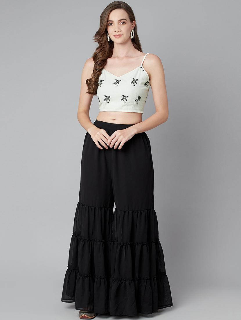 white embroidered top and sharara set - 18079727 - Zoom Image - 0