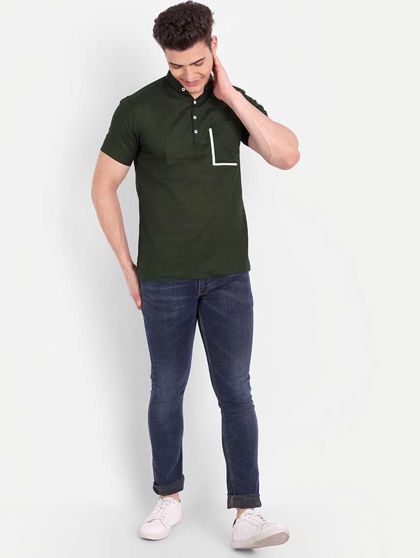 bottle-green solid kurta - 18079852 -  Standard Image - 3