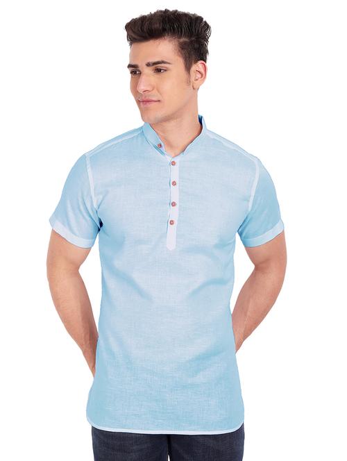 light blue solid short kurta - 18079861 - Standard Image - 0