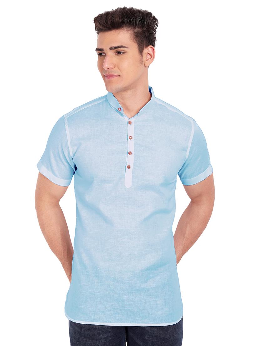 light blue solid short kurta - 18079861 - Zoom Image - 0