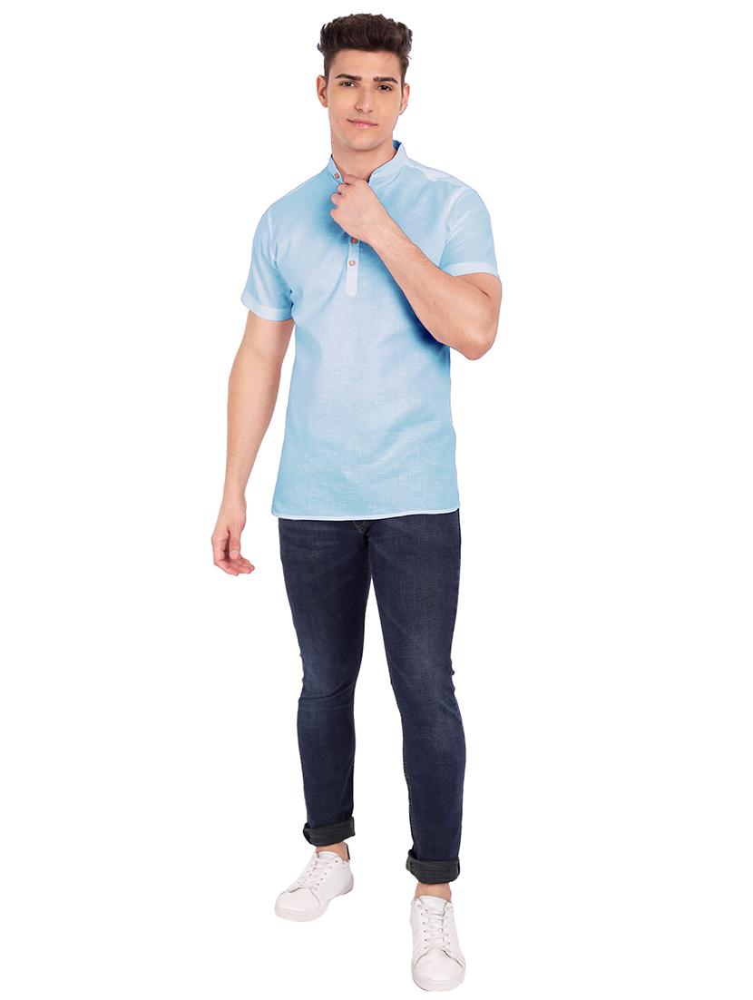 light blue solid short kurta - 18079861 - Standard Image - 3