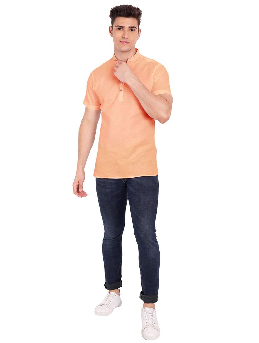 orange solid short kurta  - 18079863 -  Standard Image - 3