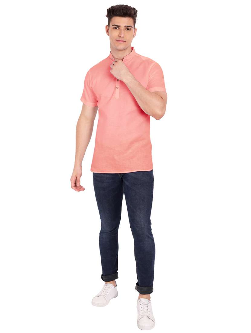 peach solid short kurta  - 18079867 -  Standard Image - 3