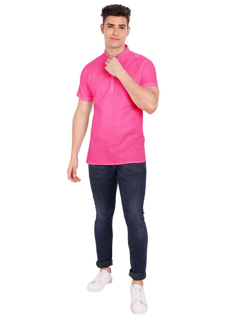 pink solid short kurta - 18079869 -  Standard Image - 3