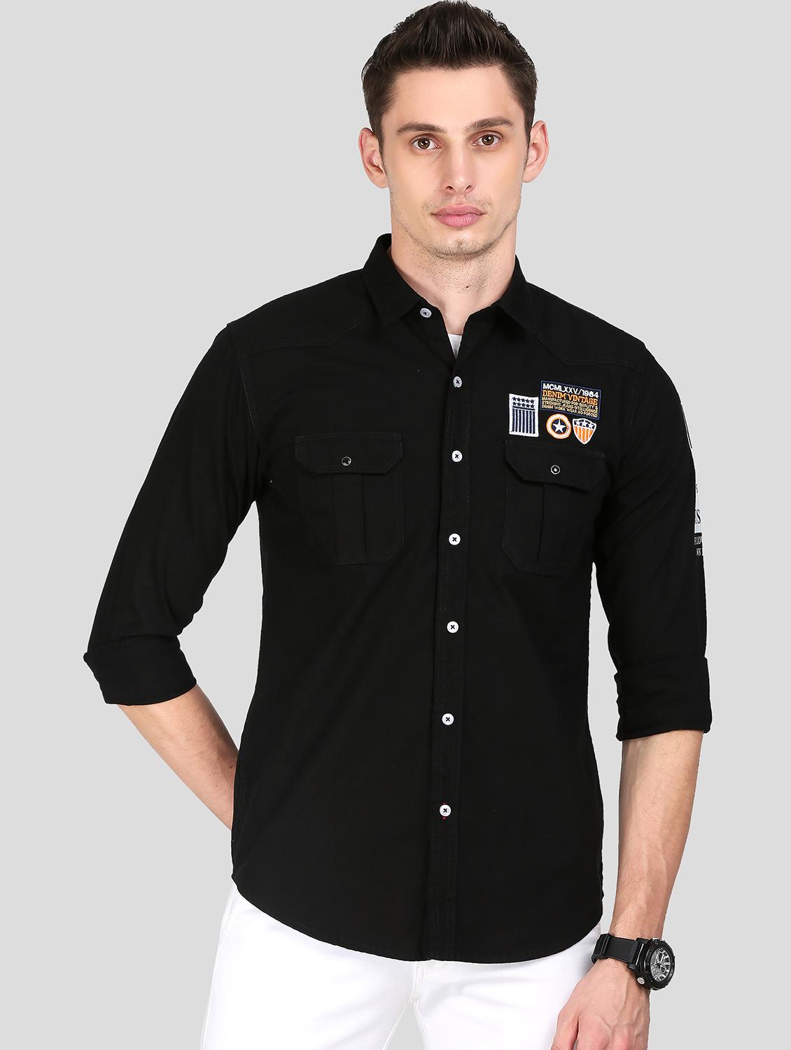 black solid casual shirt - 18079945 -  Zoom Image - 0