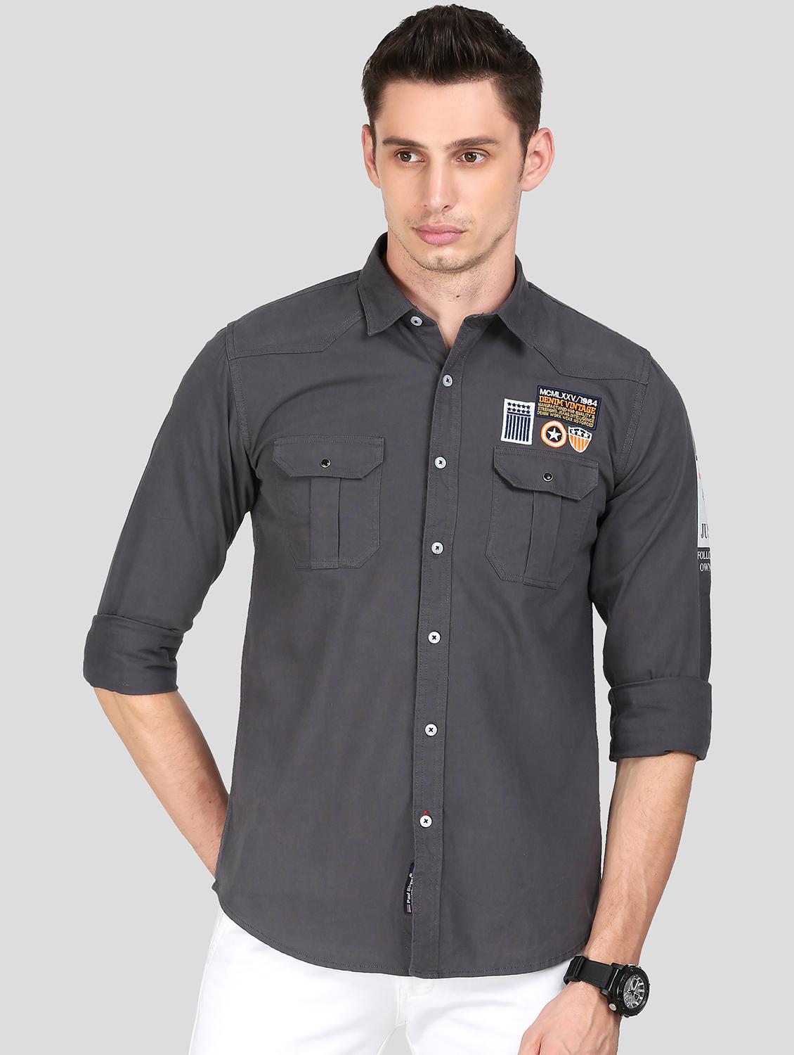 grey solid casual shirt - 18079946 -  Zoom Image - 0