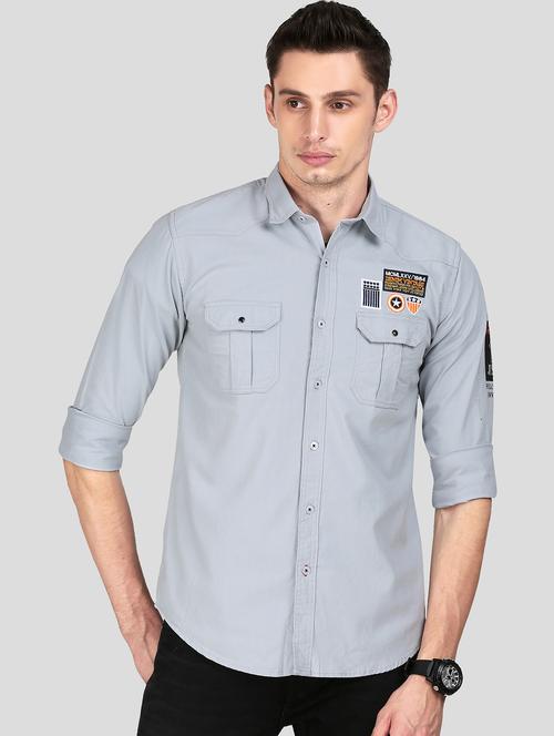 grey solid casual shirt - 18079948 - Standard Image - 0