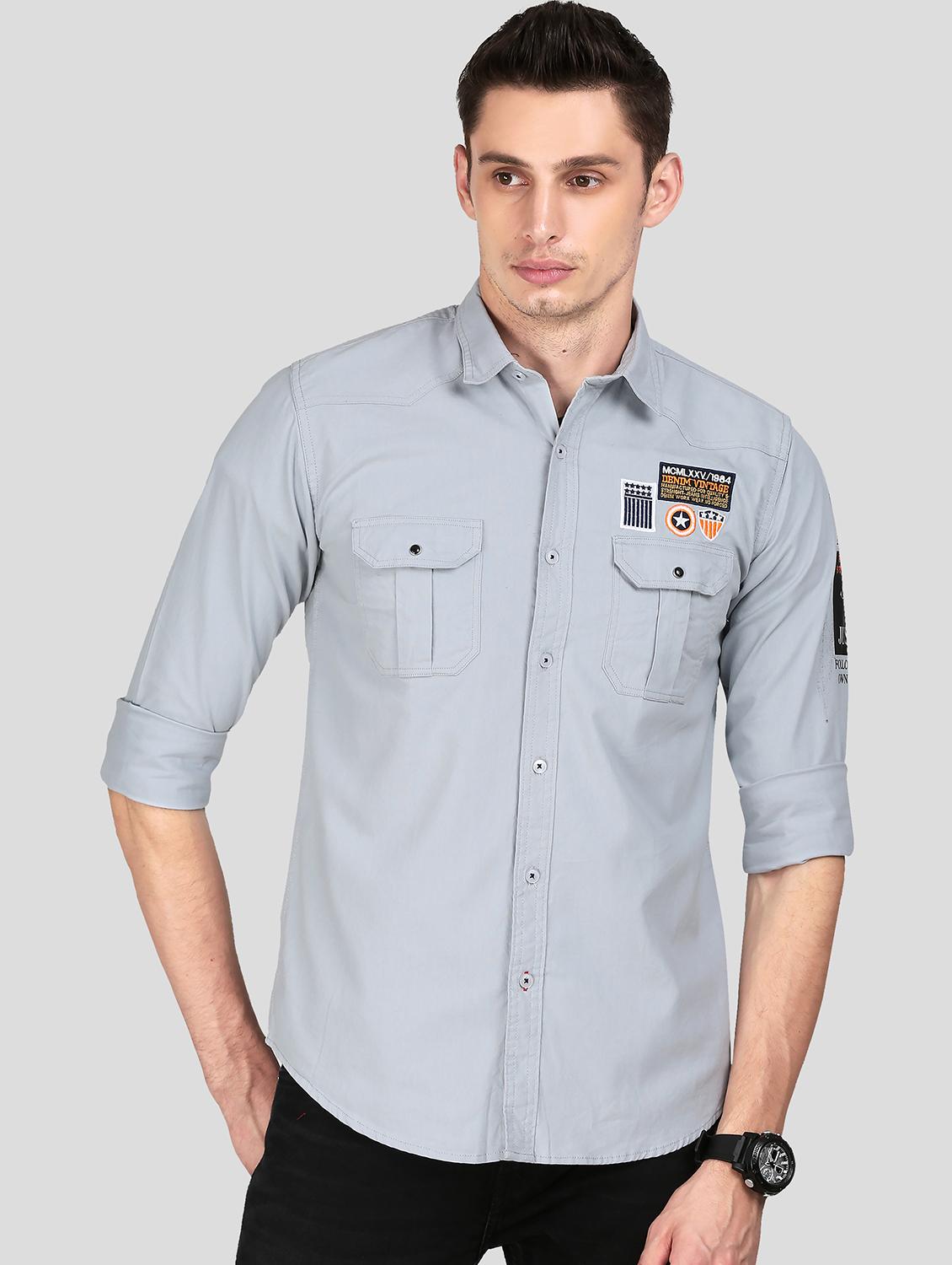 grey solid casual shirt - 18079948 - Zoom Image - 0