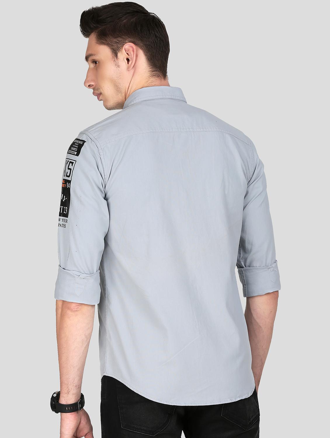 grey solid casual shirt - 18079948 - Standard Image - 3