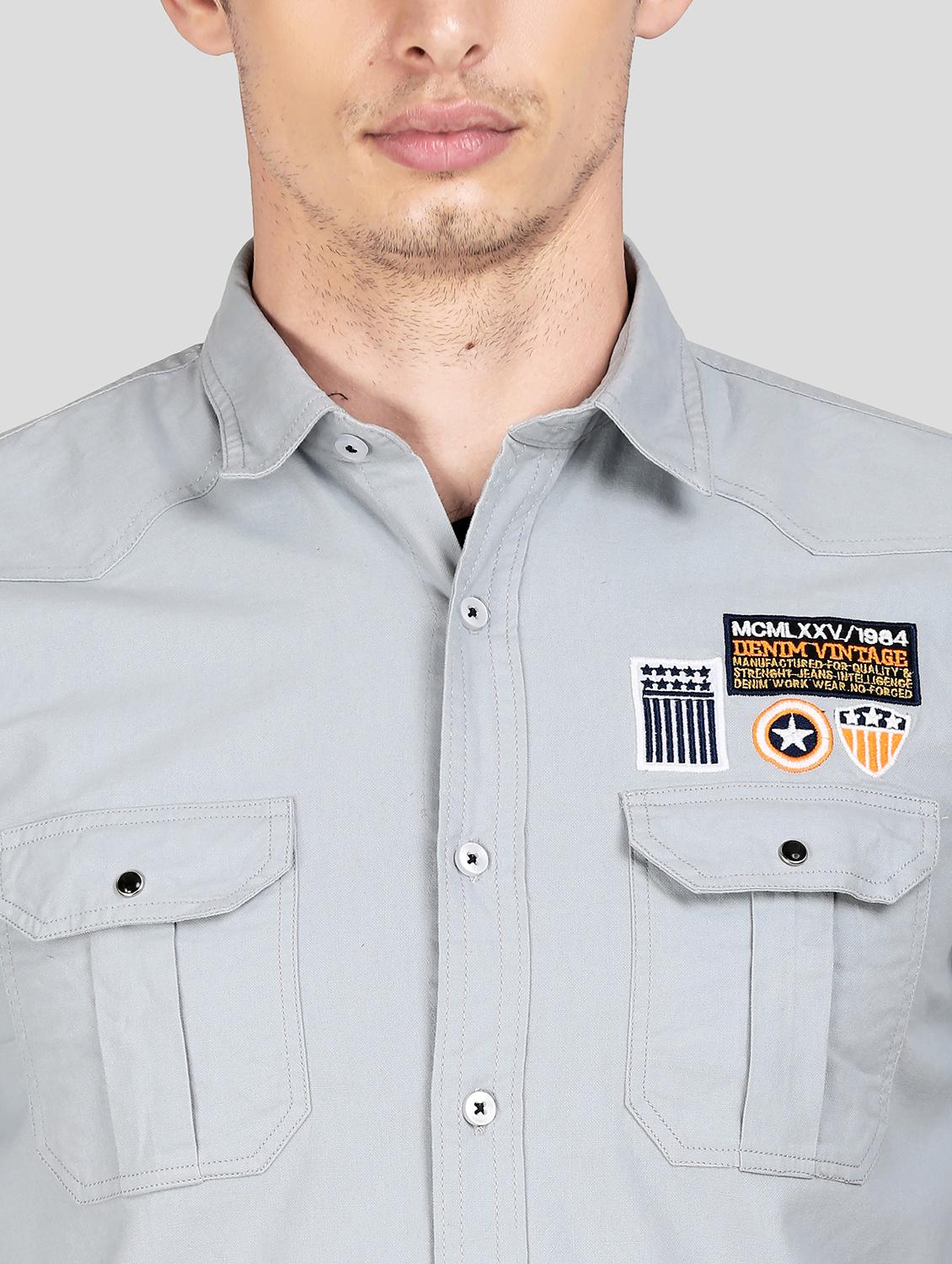 grey solid casual shirt - 18079948 - Standard Image - 5