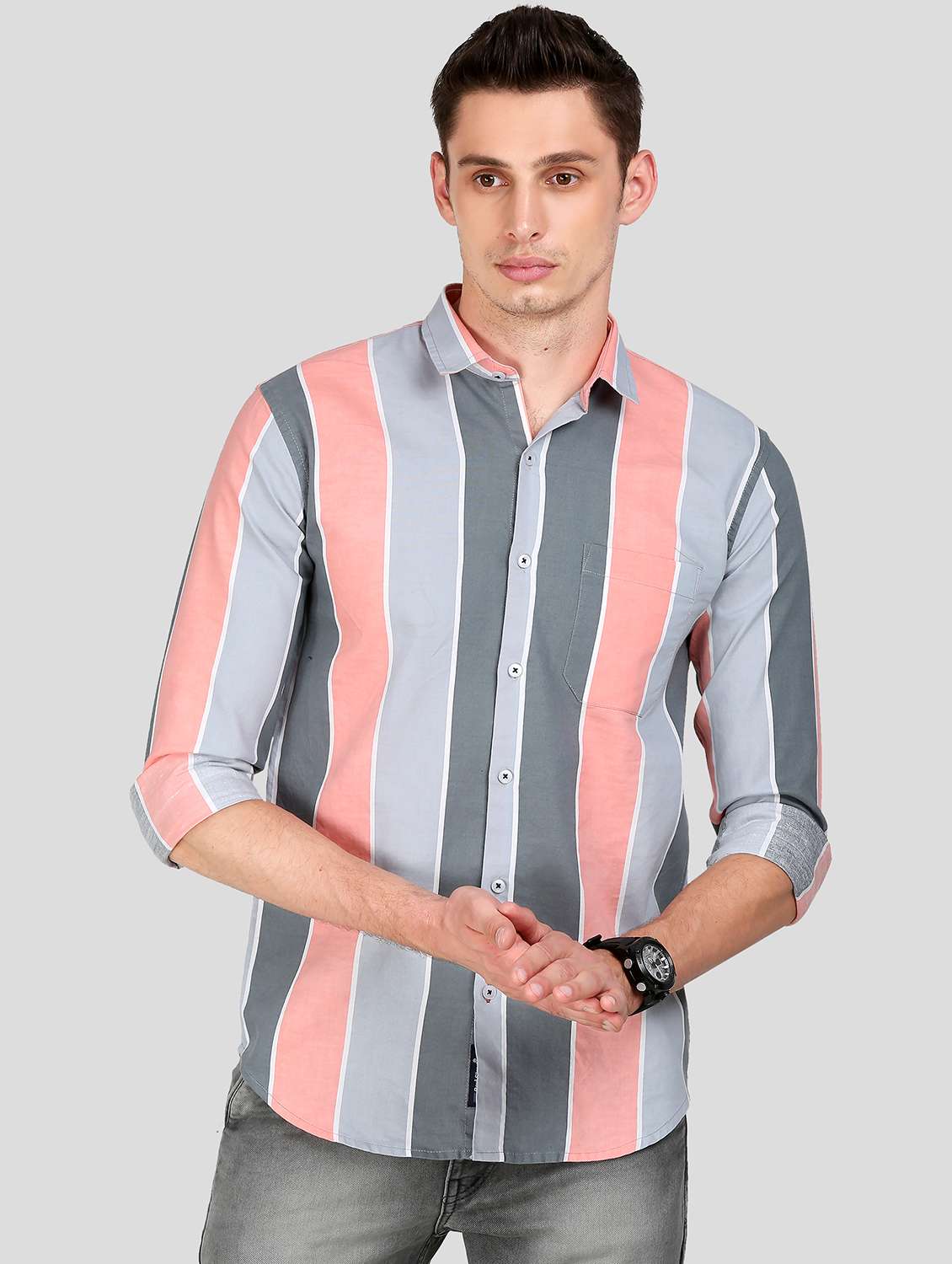 pink stripe casual shirt - 18079960 - Zoom Image - 0