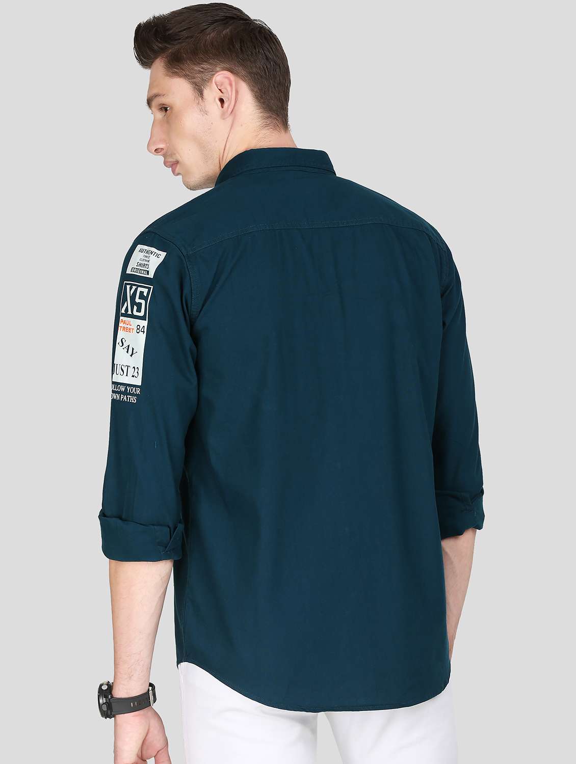 dark blue solid casual shirt - 18079965 -  Standard Image - 3