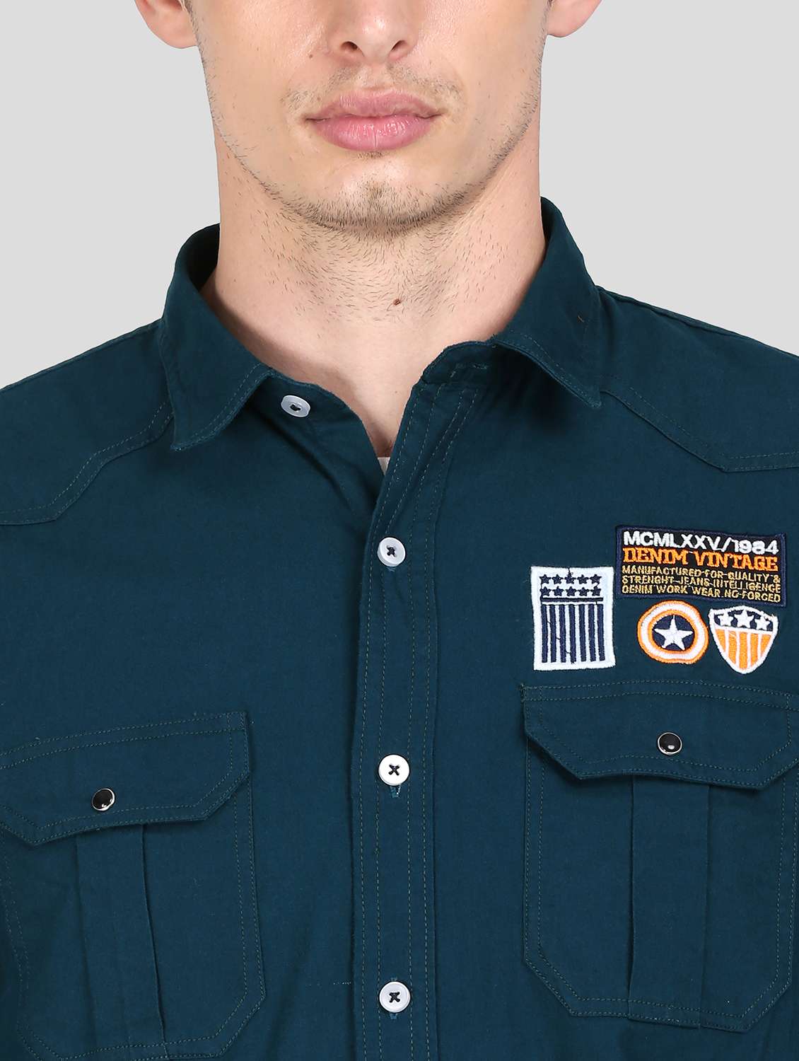 dark blue solid casual shirt - 18079965 -  Standard Image - 5