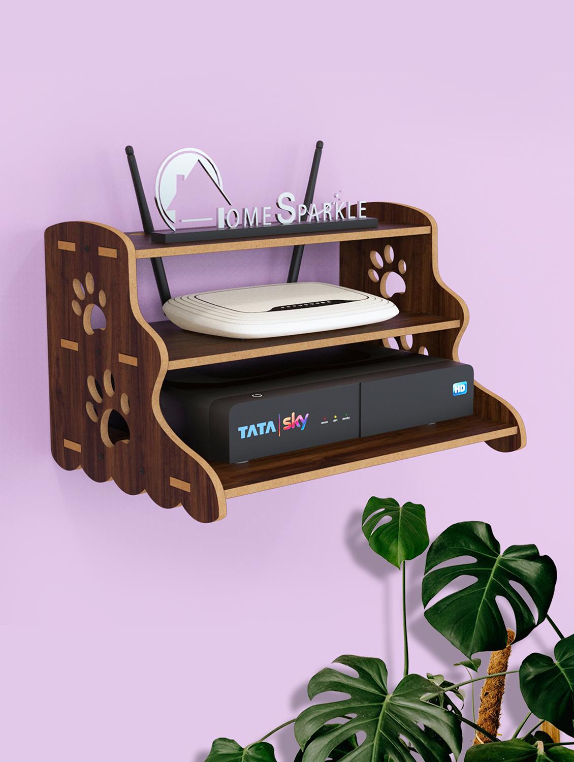 home sparkle mdf wall shelve | wall mounted floating 3 tier wall shelf / set top box holder (dark brown) - 18080943 -  Zoom Image - 0