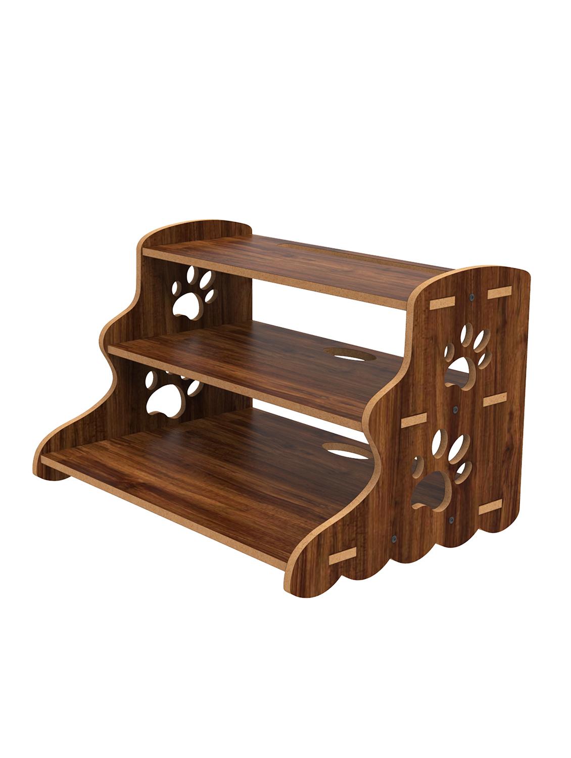 home sparkle mdf wall shelve | wall mounted floating 3 tier wall shelf / set top box holder (dark brown) - 18080943 - Standard Image - 3