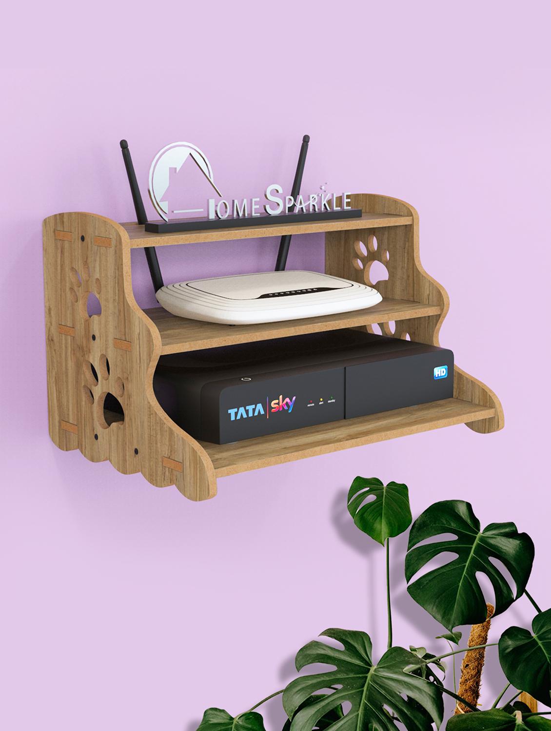 home sparkle mdf wall shelve | wall mounted floating 3 tier wall shelf / set top box holder (dark brown) - 18080944 -  Zoom Image - 0