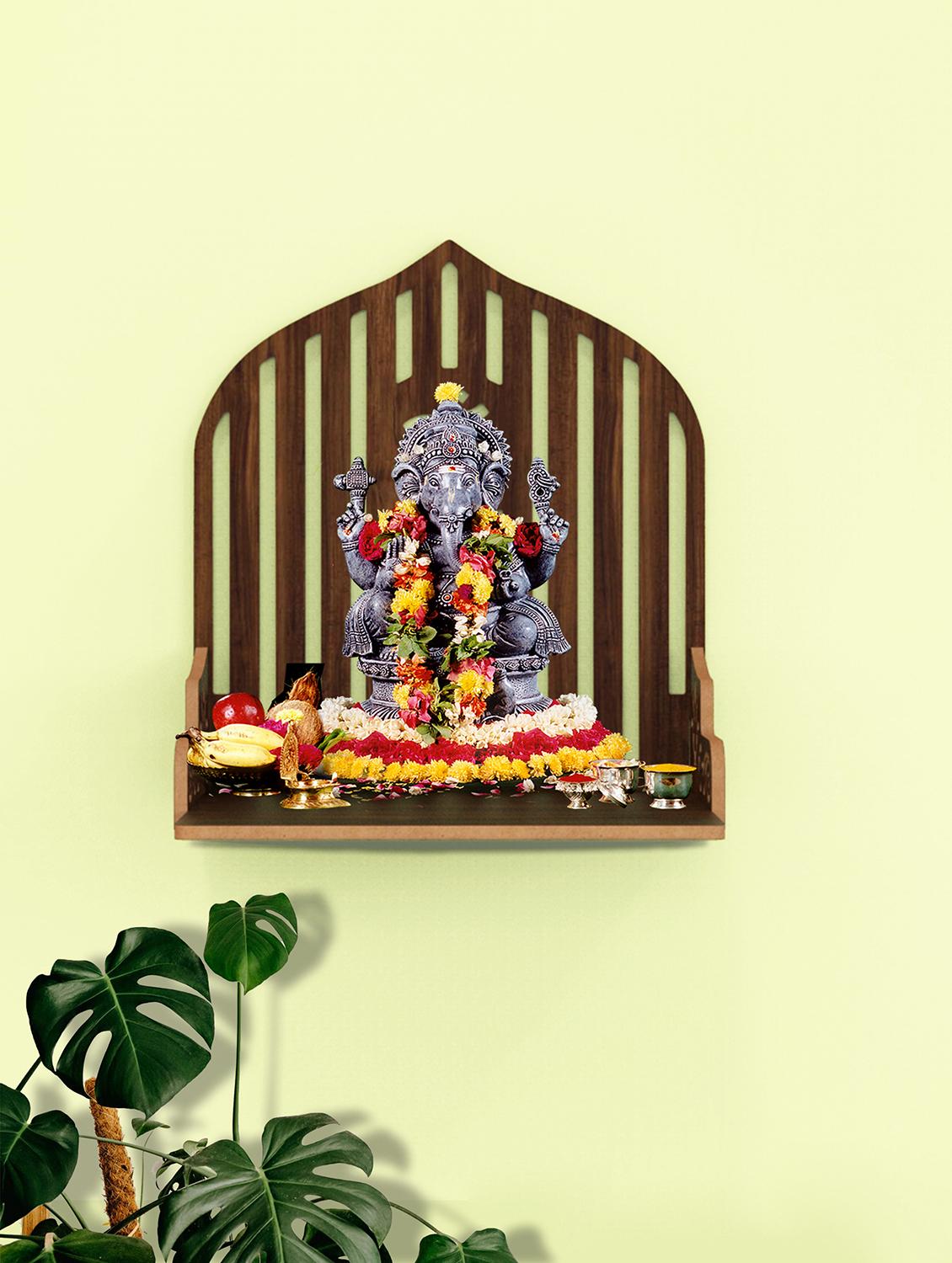home sparkle engineered wood mandir om wall hanging | wall mounted floating shelf (dark brown) - 18080947 - Zoom Image - 0