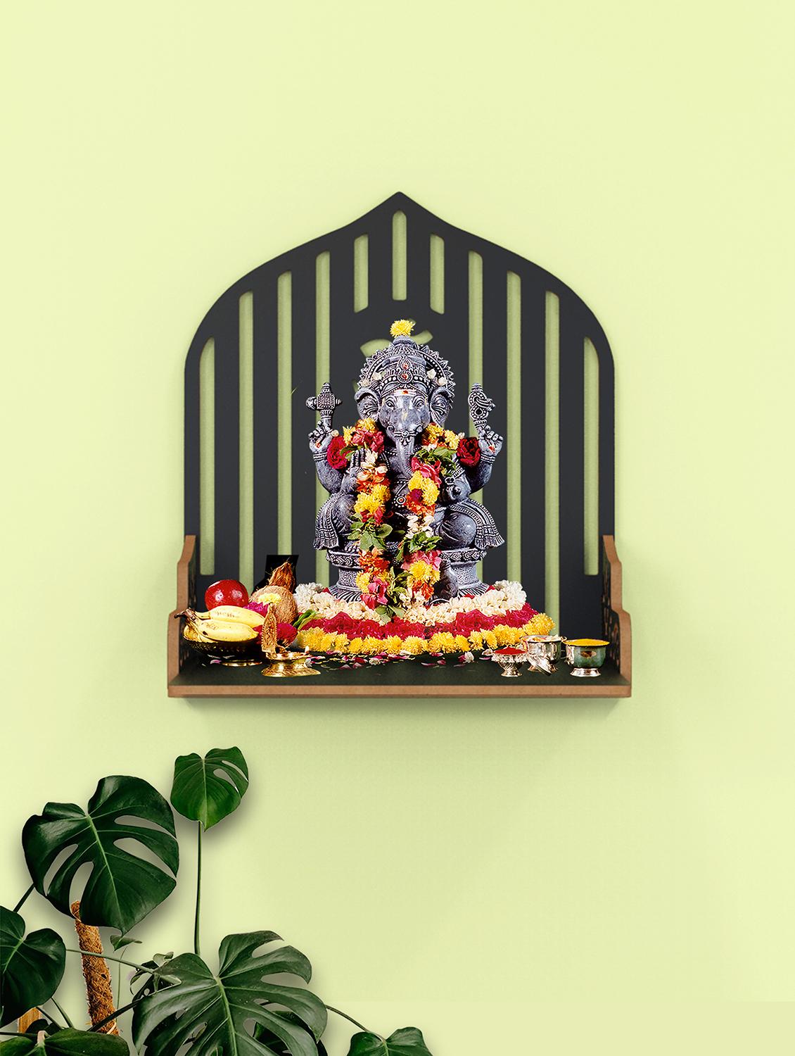 home sparkle engineered wood mandir om wall hanging | wall mounted floating shelf (dark brown) - 18080948 -  Zoom Image - 0