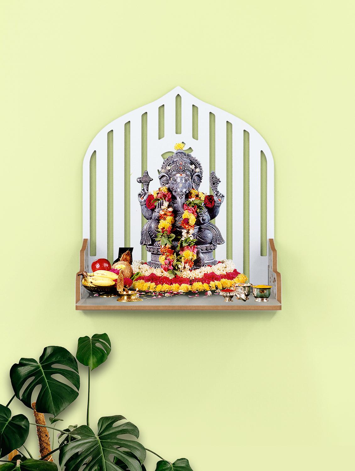 home sparkle engineered wood mandir om wall hanging | wall mounted floating shelf (dark brown) - 18080949 -  Zoom Image - 0