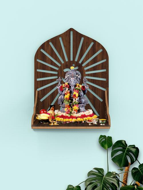 home sparkle engineered wood mandir om wall hanging | wall mounted floating shelf (dark brown) - 18080950 -  Standard Image - 0