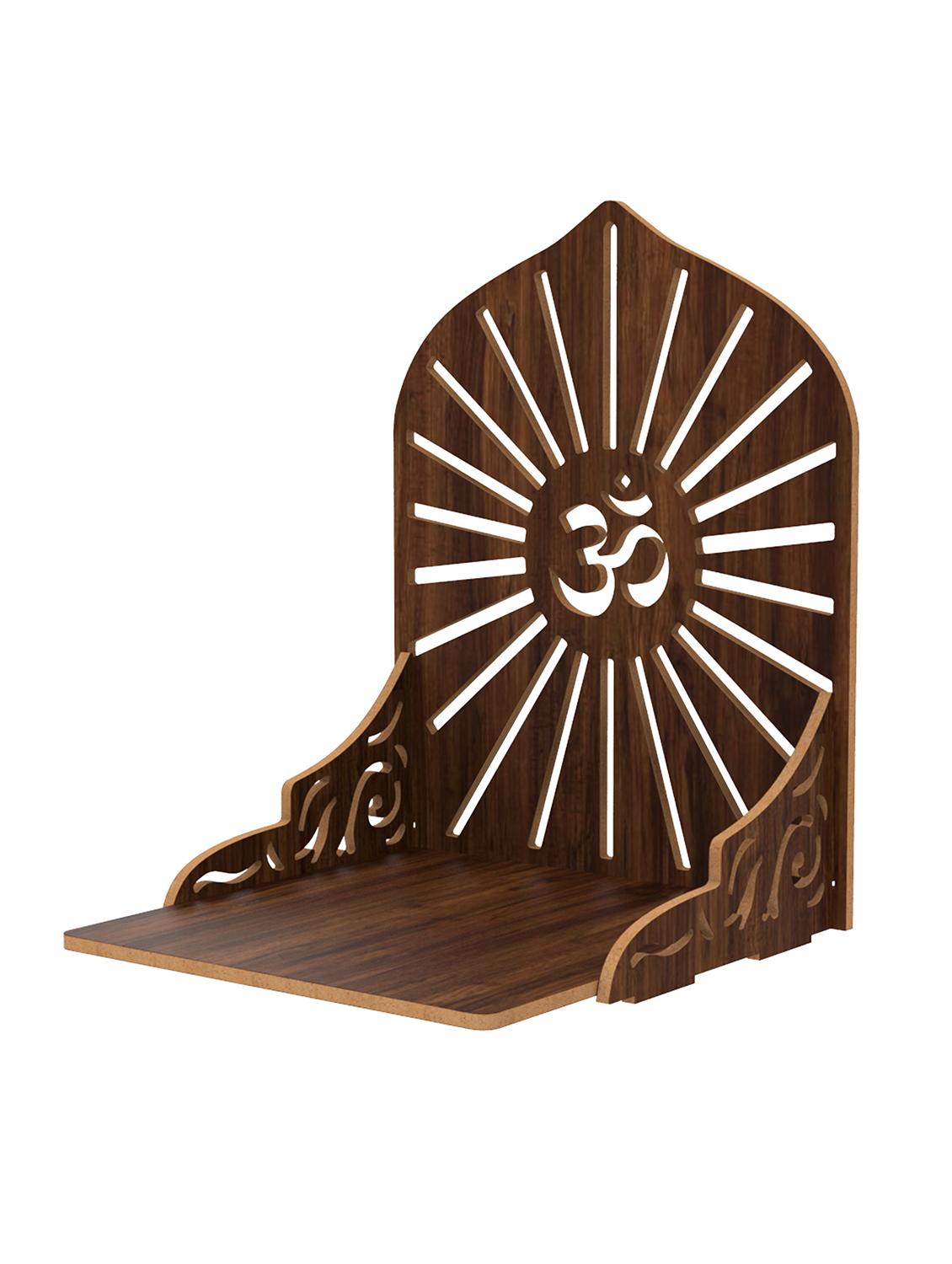 home sparkle engineered wood mandir om wall hanging | wall mounted floating shelf (dark brown) - 18080950 - Standard Image - 3