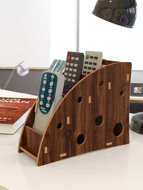 home sparkle mdf designer remote control holder stand organizer for tv/ac remotes-multipurpose desk organise (dark brown) - 18080956 -  Standard Image - 0
