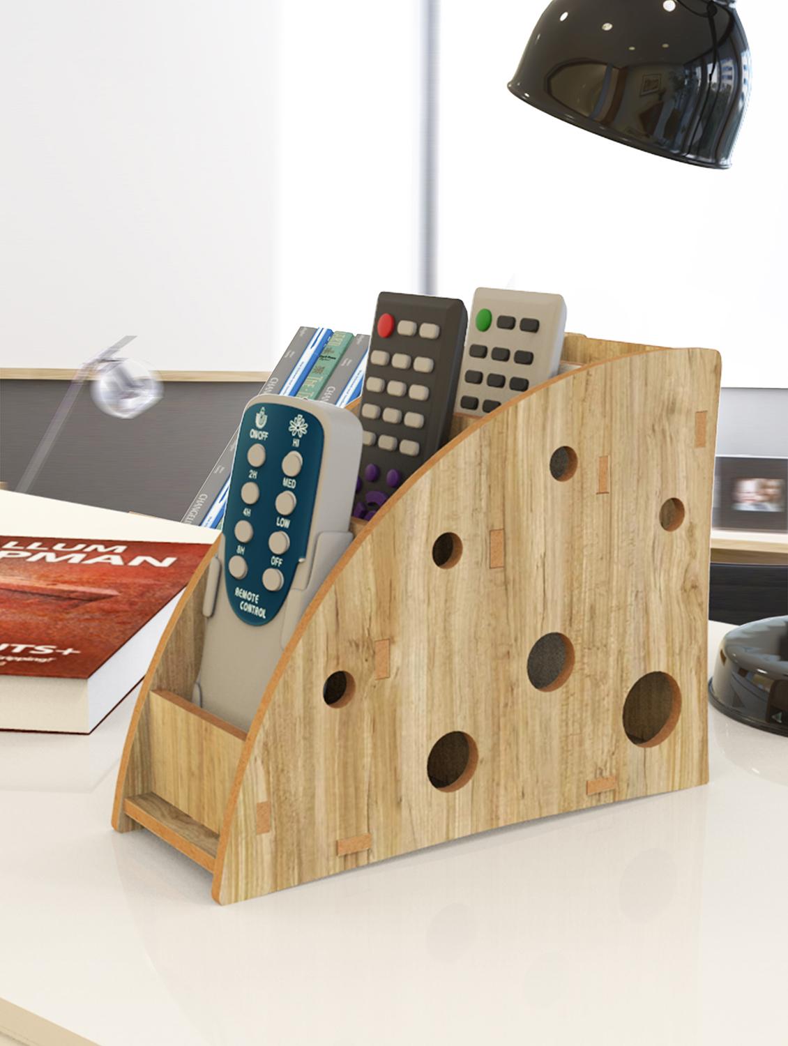 home sparkle mdf designer remote control holder stand organizer for tv/ac remotes-multipurpose desk organise (dark brown) - 18080957 -  Zoom Image - 0