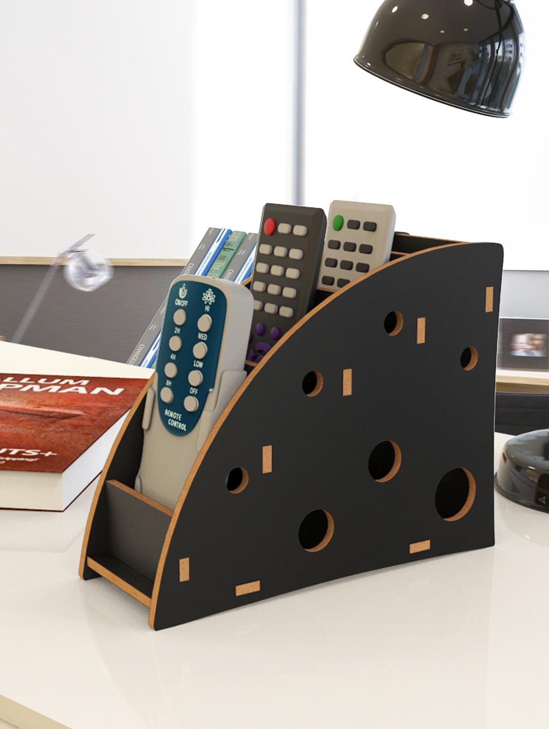 home sparkle mdf designer remote control holder stand organizer for tv/ac remotes-multipurpose desk organise (dark brown) - 18080958 - Zoom Image - 0