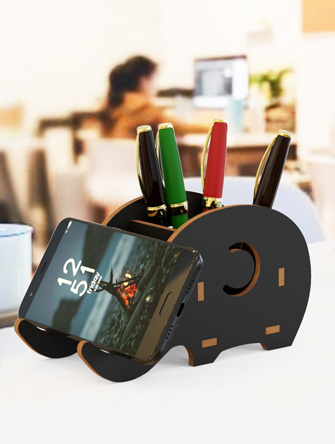 home sparkle elephant shape mdf designer remote control holder stand organizer (dark brown) - 18080962 -  Zoom Image - 0