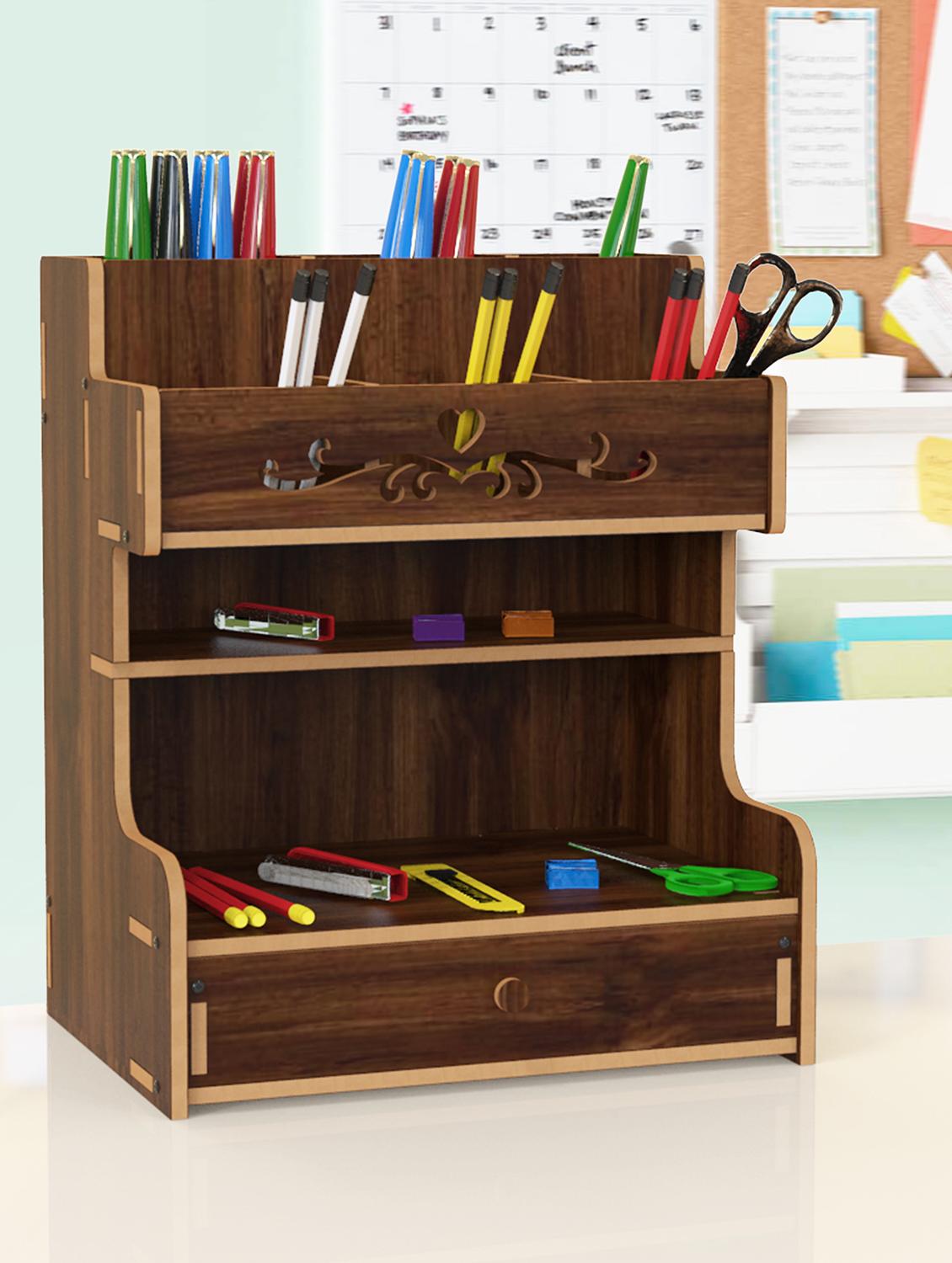 home sparkle office desk organiser and accessories, multi-functional stationary supplies desktop organizer set (dark brown) - 18080976 -  Zoom Image - 0