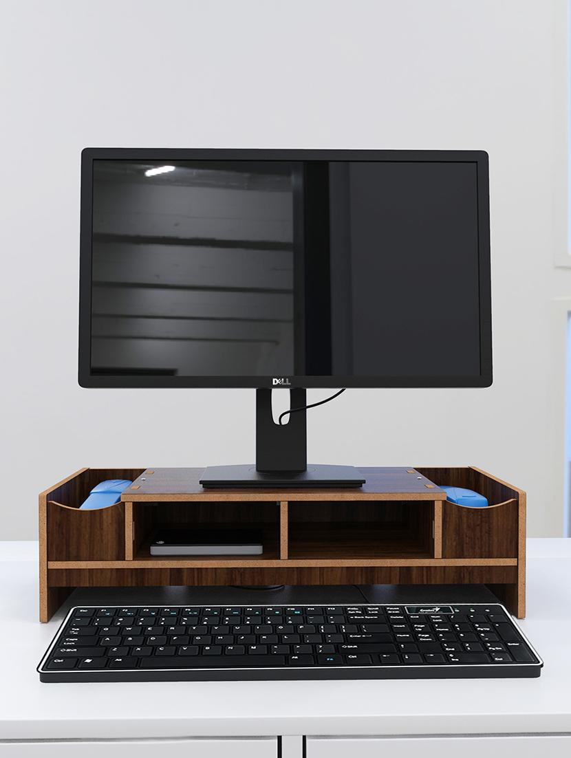 home sparkle mdf desktop monitor stand computer screen riser shelf table drawer - dark brown - 18080984 - Zoom Image - 0