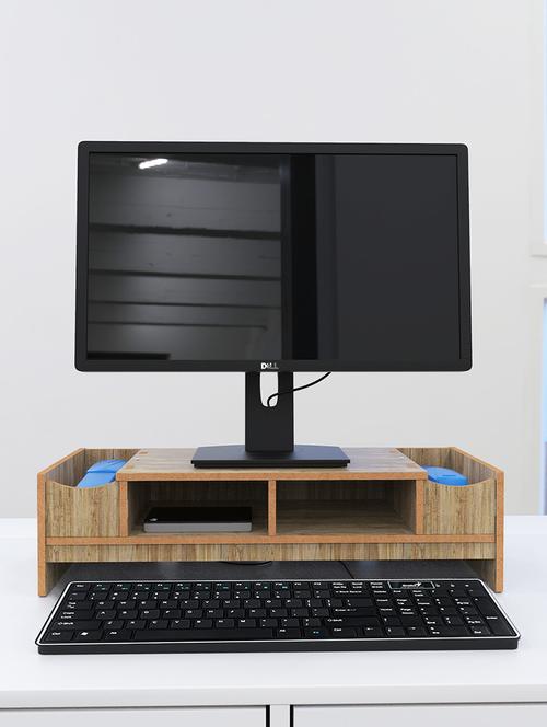 home sparkle mdf desktop monitor stand computer screen riser shelf table drawer - dark brown - 18080985 -  Standard Image - 0
