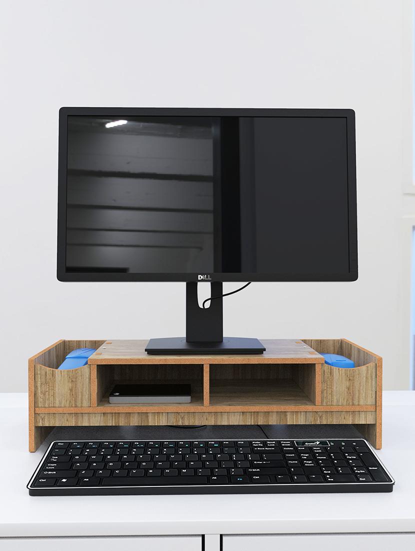 home sparkle mdf desktop monitor stand computer screen riser shelf table drawer - dark brown - 18080985 -  Zoom Image - 0