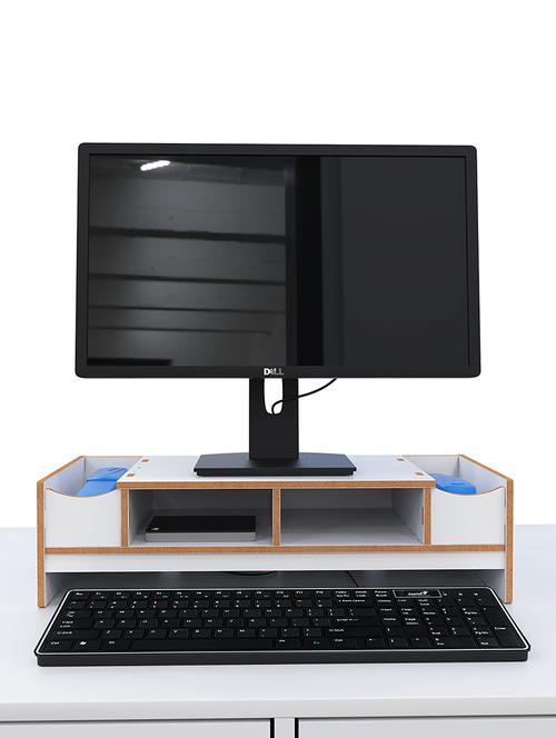 home sparkle mdf desktop monitor stand computer screen riser shelf table drawer - dark brown - 18080987 -  Standard Image - 0