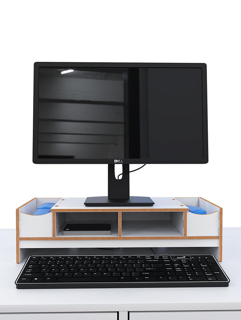 home sparkle mdf desktop monitor stand computer screen riser shelf table drawer - dark brown - 18080987 -  Zoom Image - 0