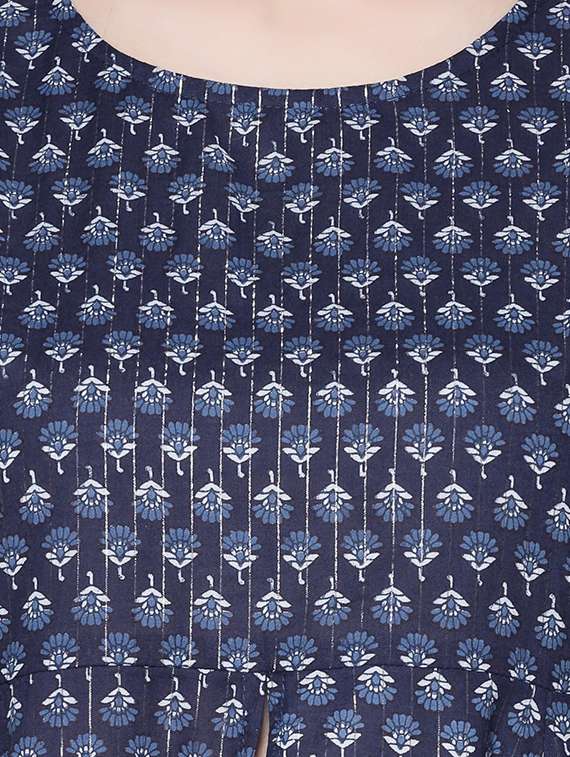 navy cotton aline kurta - 18081058 -  Standard Image - 3