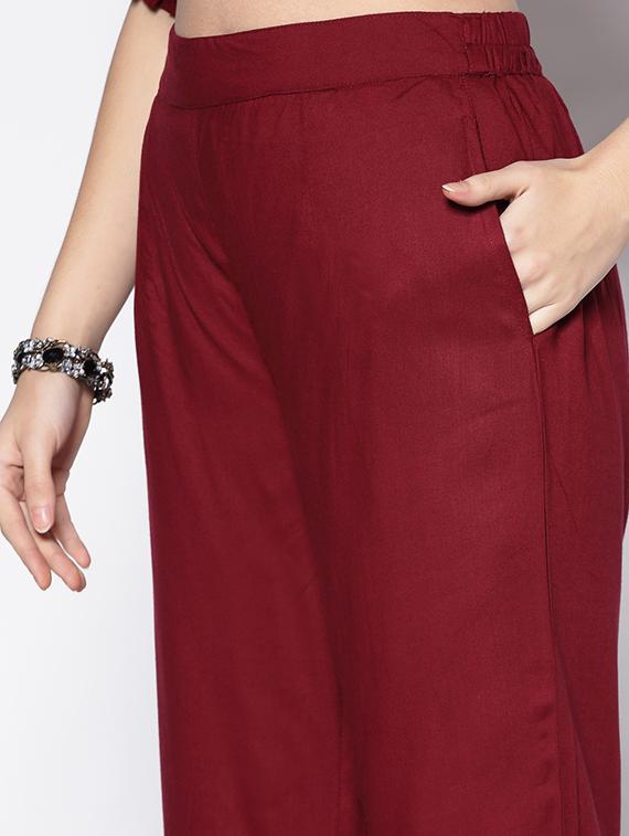 v-neck solid crop top & trouser set - 18081122 - Standard Image - 3