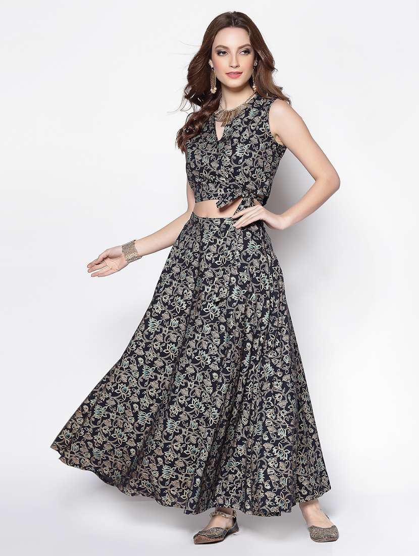 black cotton flared lehenga