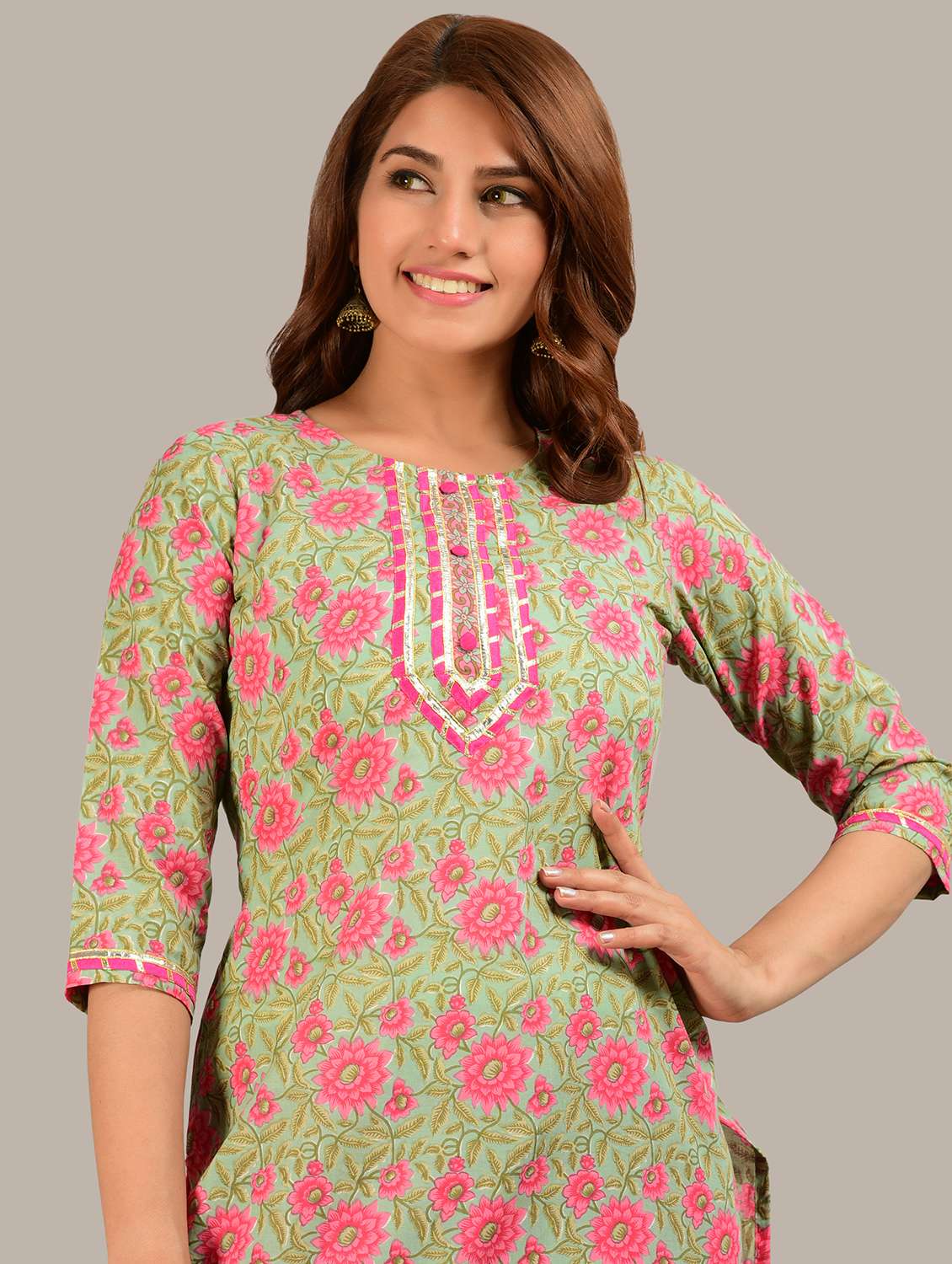 green printed straight kurta - 18081238 - Standard Image - 3