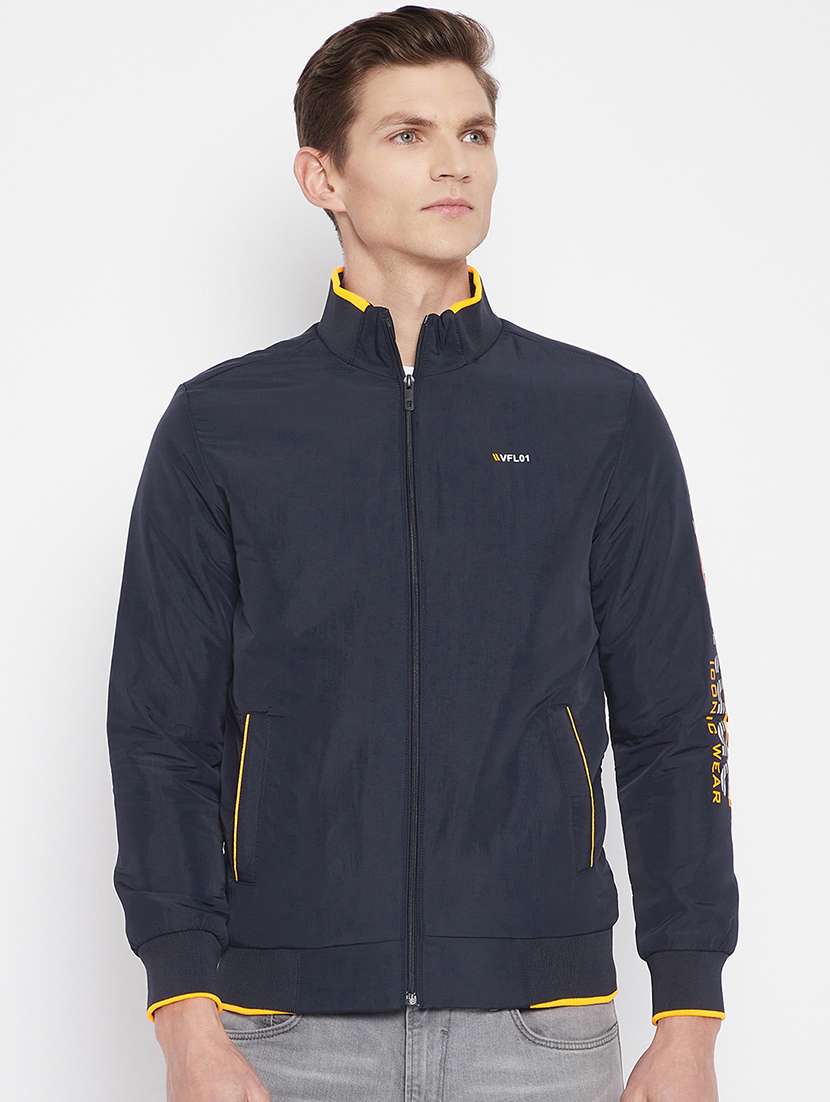 navy blue solid bomber jacket