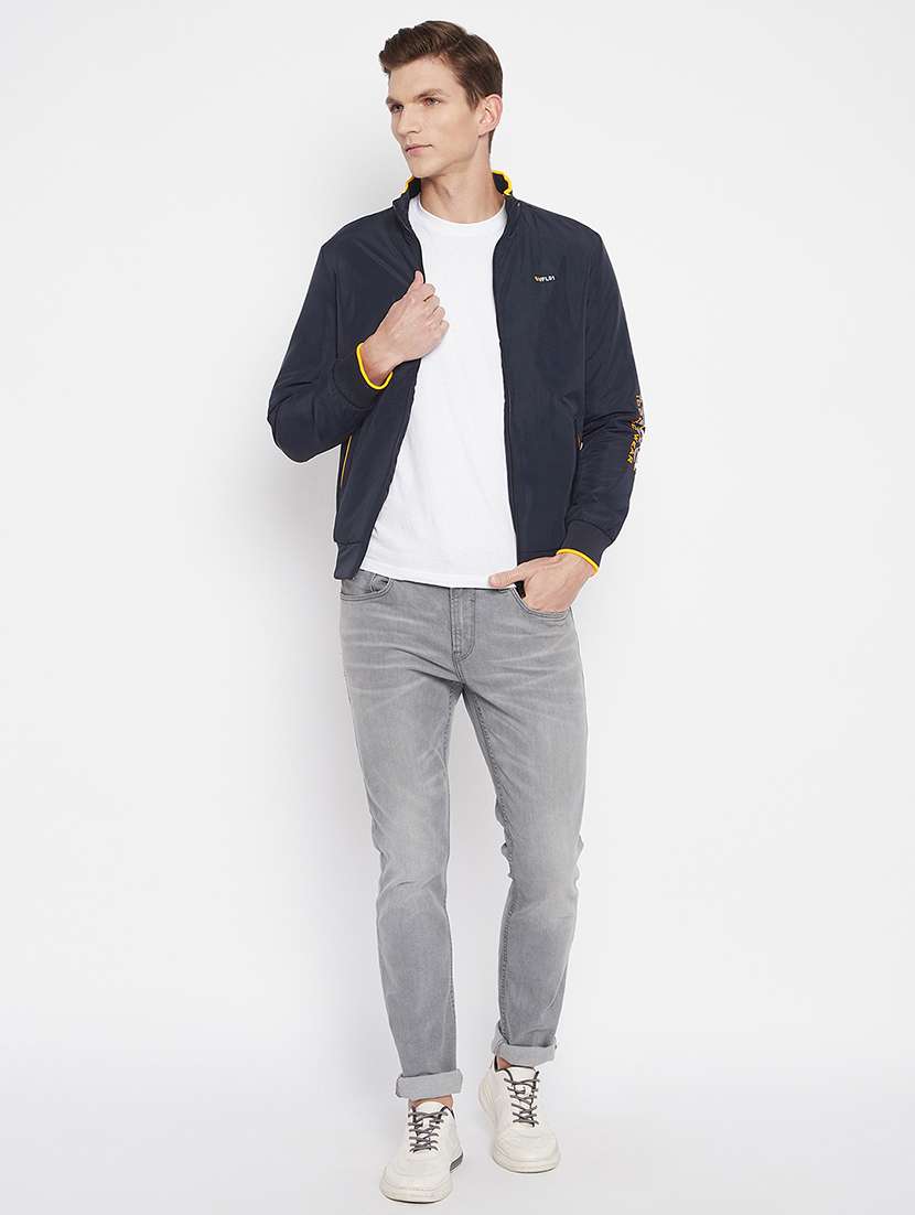 navy blue solid bomber jacket - 18081401 -  Standard Image - 3