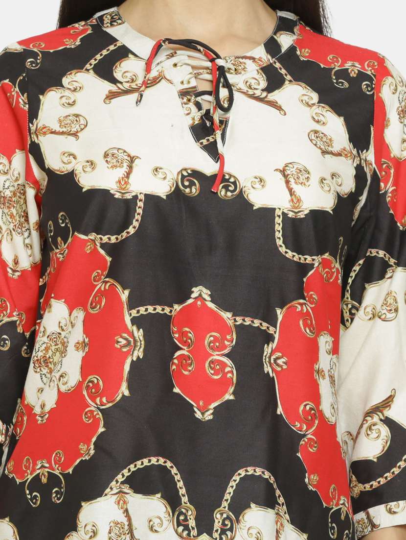 women's straight tie-up neck top - 18082088 - Standard Image - 3