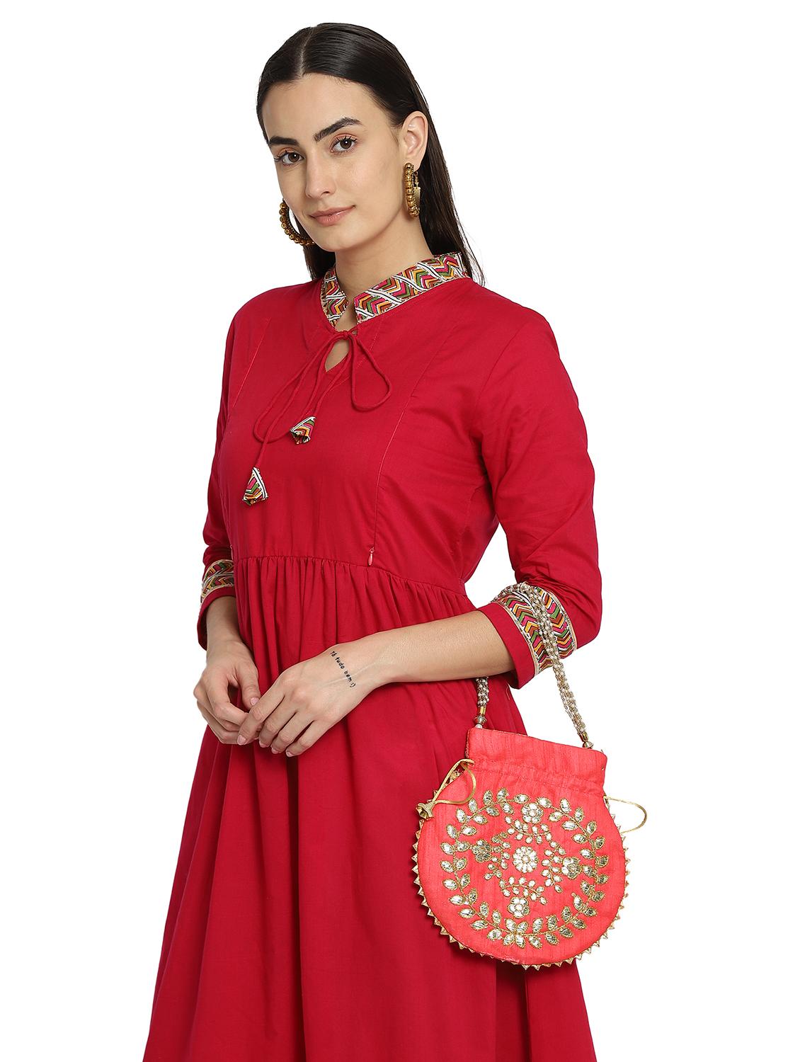 pink cotton polyester blend ethnic potli - 18082804 - Standard Image - 5